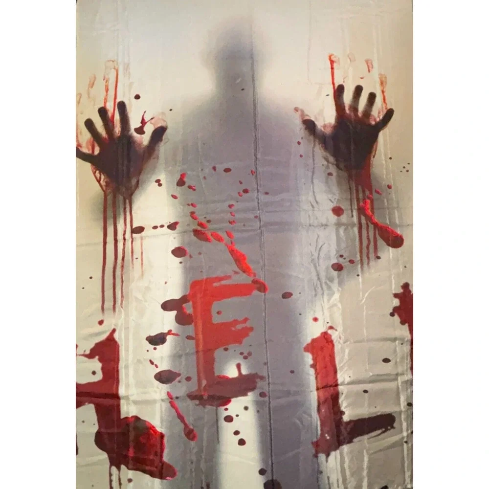 Halloween Shower Bathroom Curtain Horror Bloody Hands HELP For Decoration